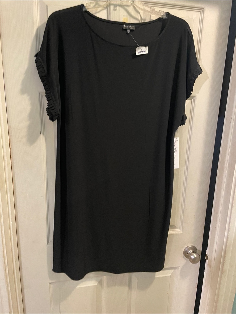 Nicole Miller Black Ruffle Sleeve Shift Dress